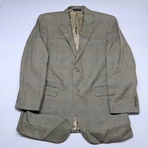 Jos A Bank Mens Glen Plaid Two Button Blazer Sport Coat Tan Grey Regular Fit